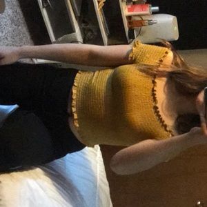 Mustard yellow off shoulder crop top